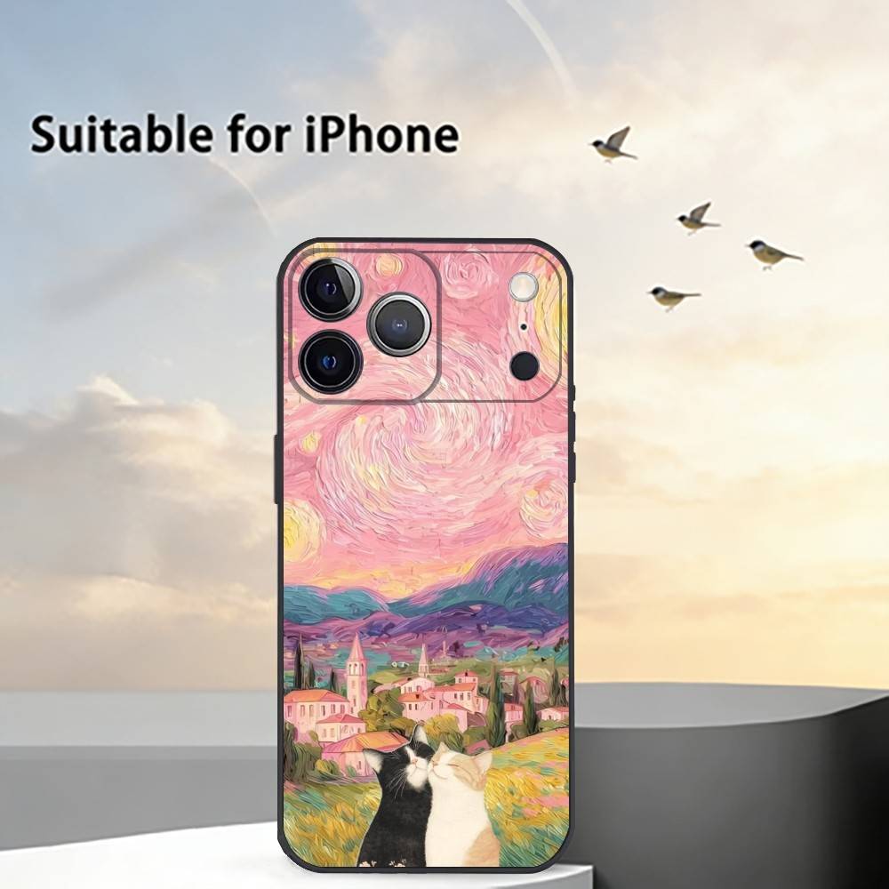 Эстетичный арт-принт Чехол для телефона для iPhone 17, 16, 15, 14, 13, 12, 11 Plus, Pro Max, Другие Мягкий черный чехол