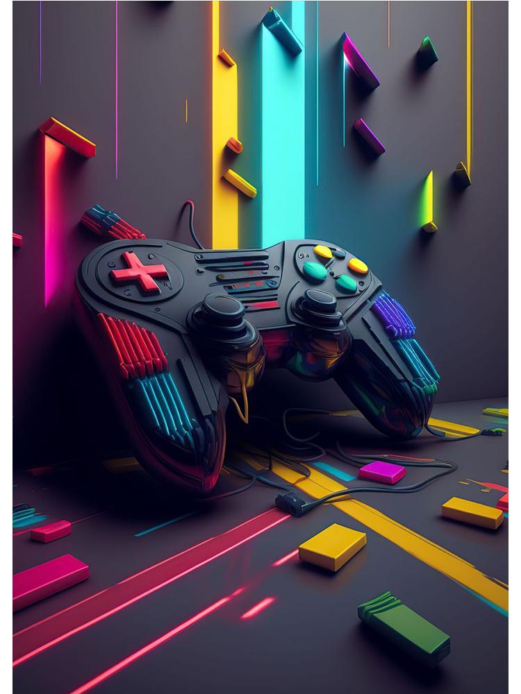 Неоновый красочный геймерский контроллер, крутой игровой настенный художественный холст, живопись, поп-арт, постеры и принты, декор для комнаты, подарок, Cuadros, без светодиода