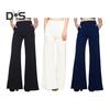 Women Long Pants Elastic High Waist Pockets Solid Color Trousers Casual Loose Fit Wide Leg Flared Pants Streetwear