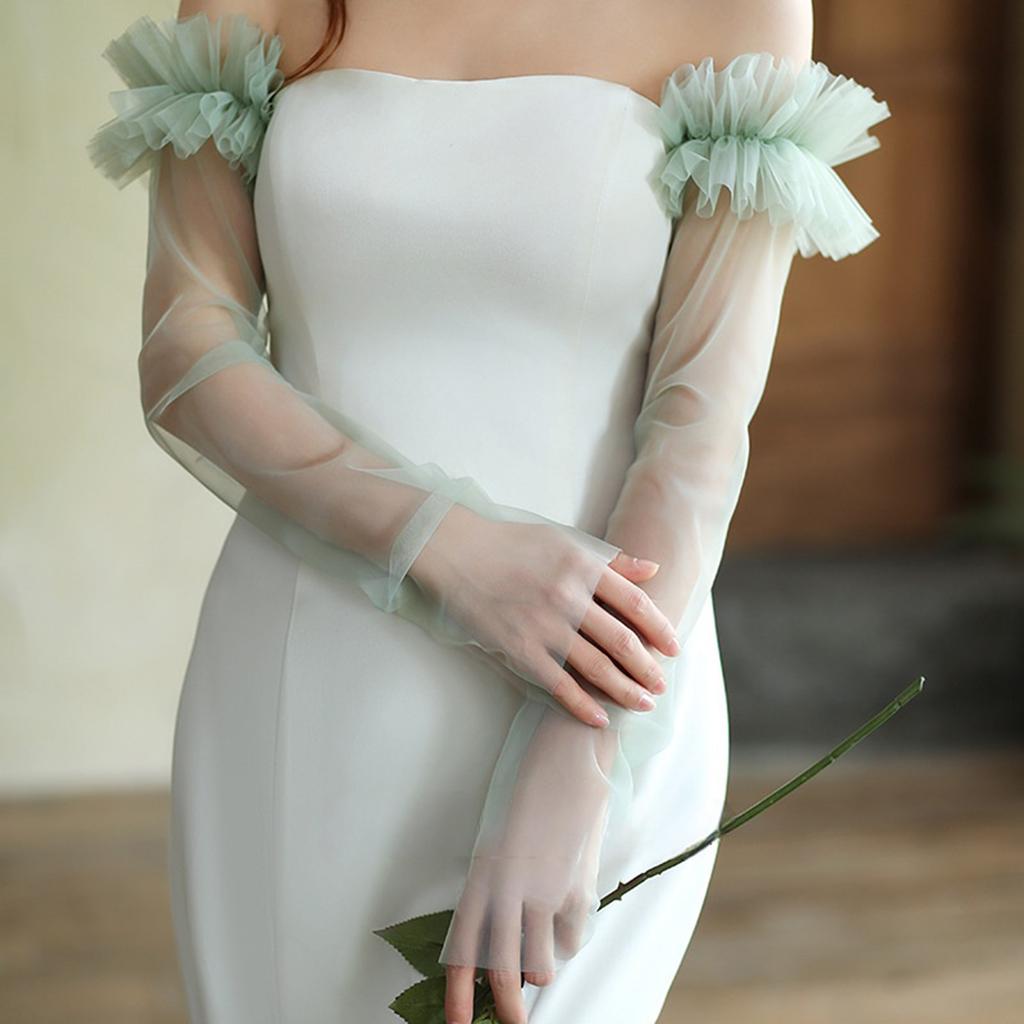 Long Sheer Gloves with Embroidery Flower Bridal Gloves for Special Occasion Wedding Bride Gloves Party Accessories