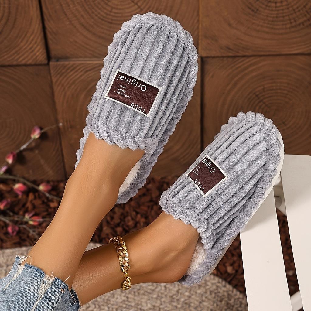 Multi Color Optional Fashionable Warm and Soft Fabric with Fluffy Plush Collar for Home Warm Winter Slippers - Skin Friendly Warm Couple Slippers
