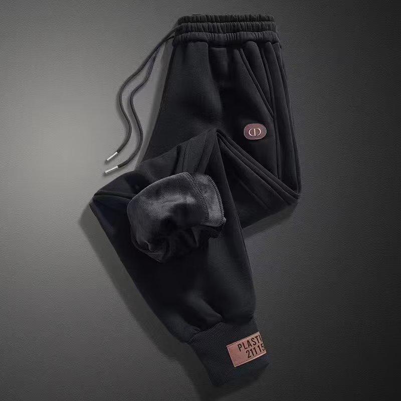 Men's Yellow Zipper Cuffed Casual Pants, Autumn/Winter 2023, Plus-Size, Velvet-Thickened Korean Style Sportswear.