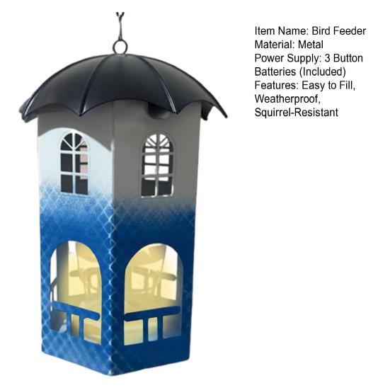 Metal Bird Feeder with Lights Squirrel Resistant Hummingbird Feeder Waterproof Hanging Feeding Station for Home Patio Garden Birds