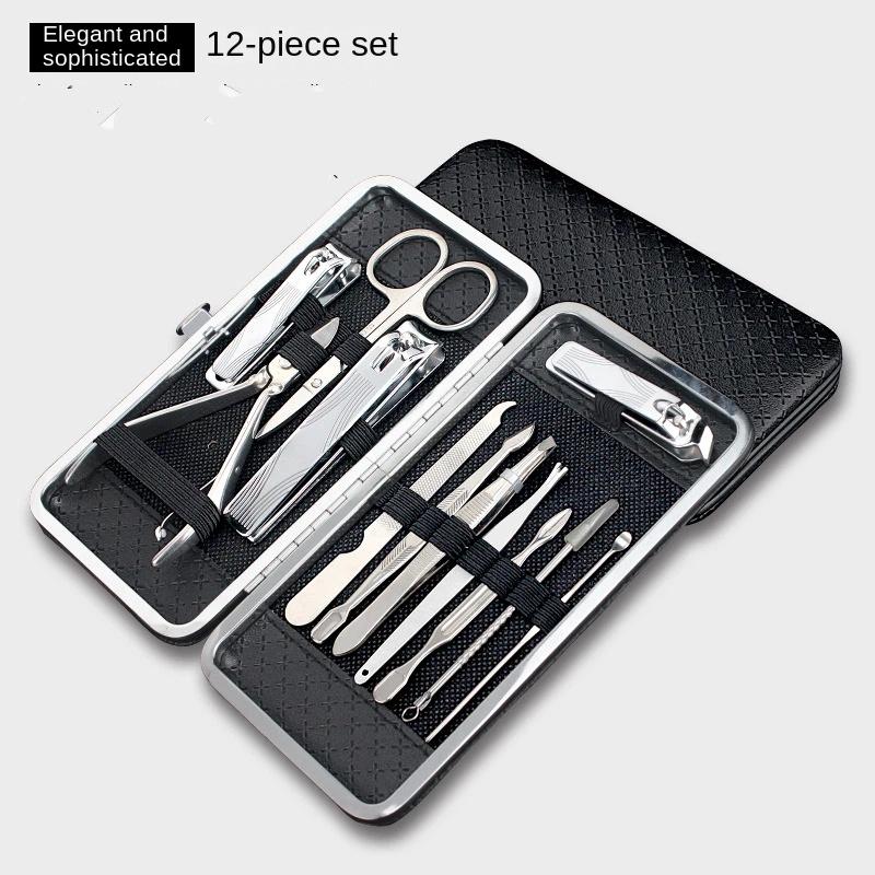 7//12pcs Set Professional Manicure Set Kits Stainless Steel Fingernail Toenail Clippers Set with Leather Portable
