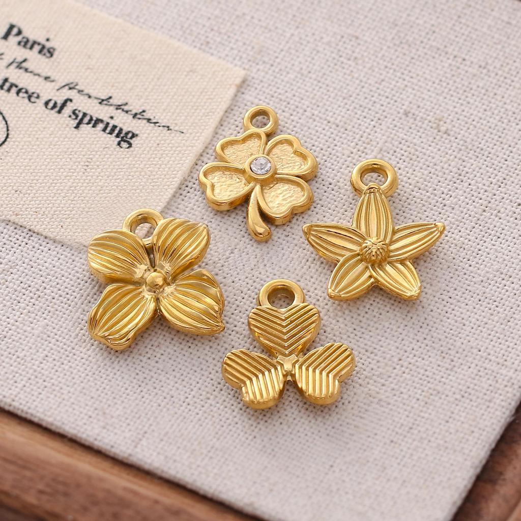 3Pcs Bowknot/Angel/Four Leaf Clover/Flower Charm Stainless Steel Pendant DIY Handmade Craft Necklace Bracelet Jewelry Making