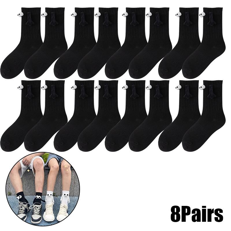 Magnetic Socks with Hands Women Men Fashion Black White Funny Cute Cartoon Eyes Couple Mid-tube Socks for Gifts