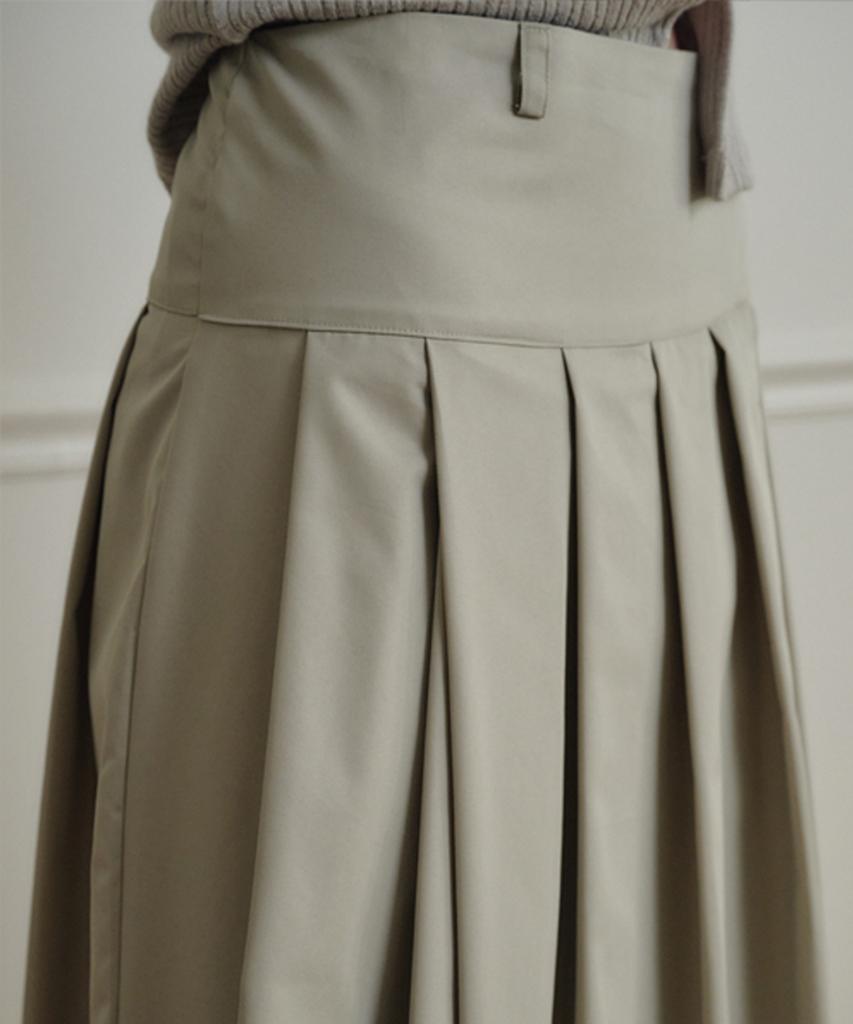 Marot Two-Way Pleated Long Skirt_Pale Khaki