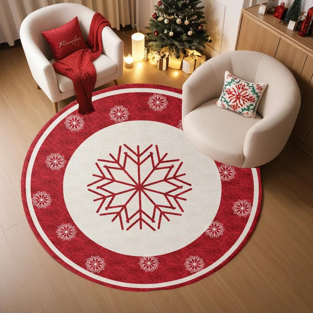 New Christmas Holiday Decoration Round Carpet Tree Atmosphere in Stock Entrance Rugs Stain-resistant Washable Festive Foot mats