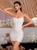 Белое Кружевное Мини-Платье-Бандо Bodycon - Элегантный Стиль с Акцентом на Талию для Официальных Банкетов и Вечеринок