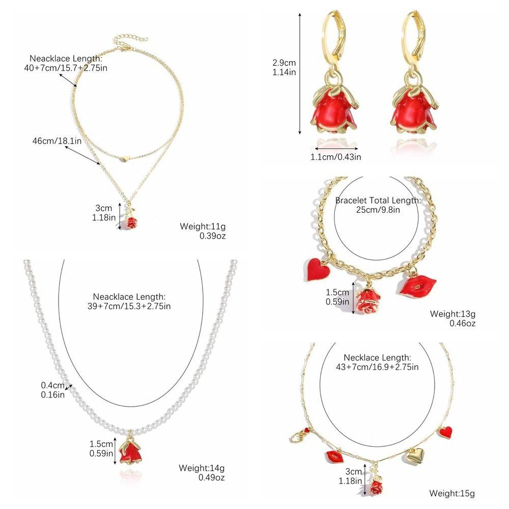 Flower Necklace Earrings Bracelet Zinc Zinc Zinc Alloy Flower Jewelry Rose Necklace  Valentine's Day Gift