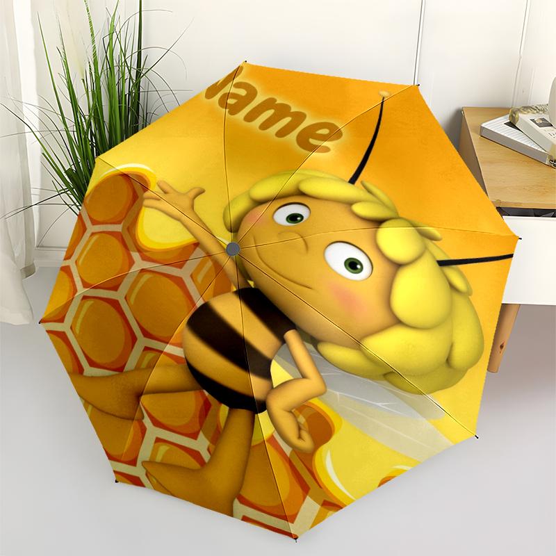 Custom Name Maya the bee Theme Automatic Umbrella, Lightweight & Portable, 8 Rib, Perfect for Outdoor Travel, Birthdays, Christmas, Gifts.