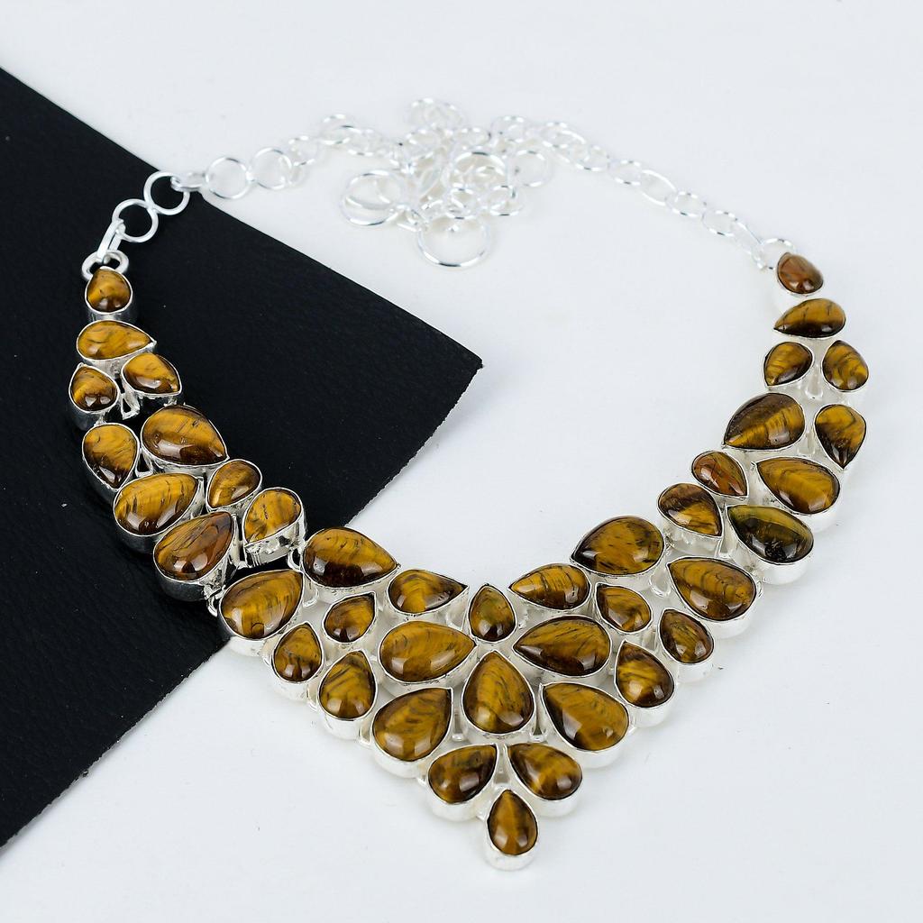 Натуральный тигровый глаз драгоценный камень ручной работы из серебра 925 пробы гальванопластика ожерелье, тигровый глаз серебро для жены унисекс ожерелье пасхальные подарки