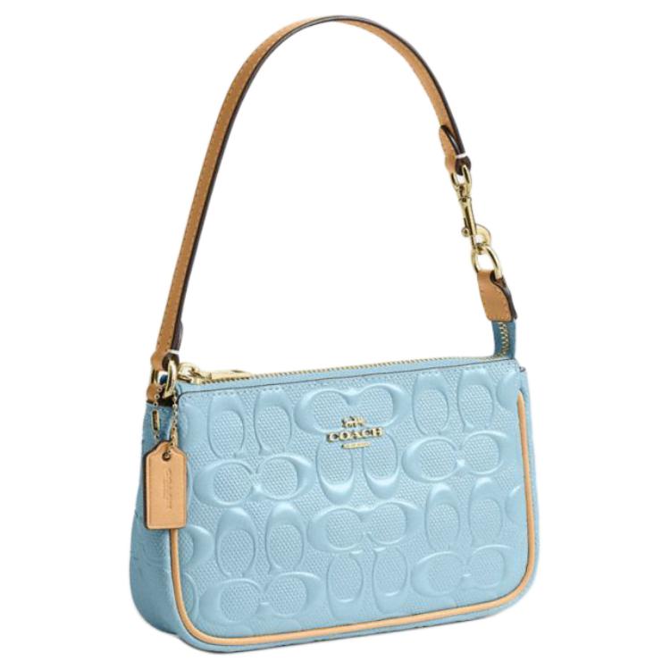 Coach Сумка через плечо Nolita 19 с тиснением, перламутровой лакированной и гладкой кожей, маленькая женская, синяя CEM98-IMXUM