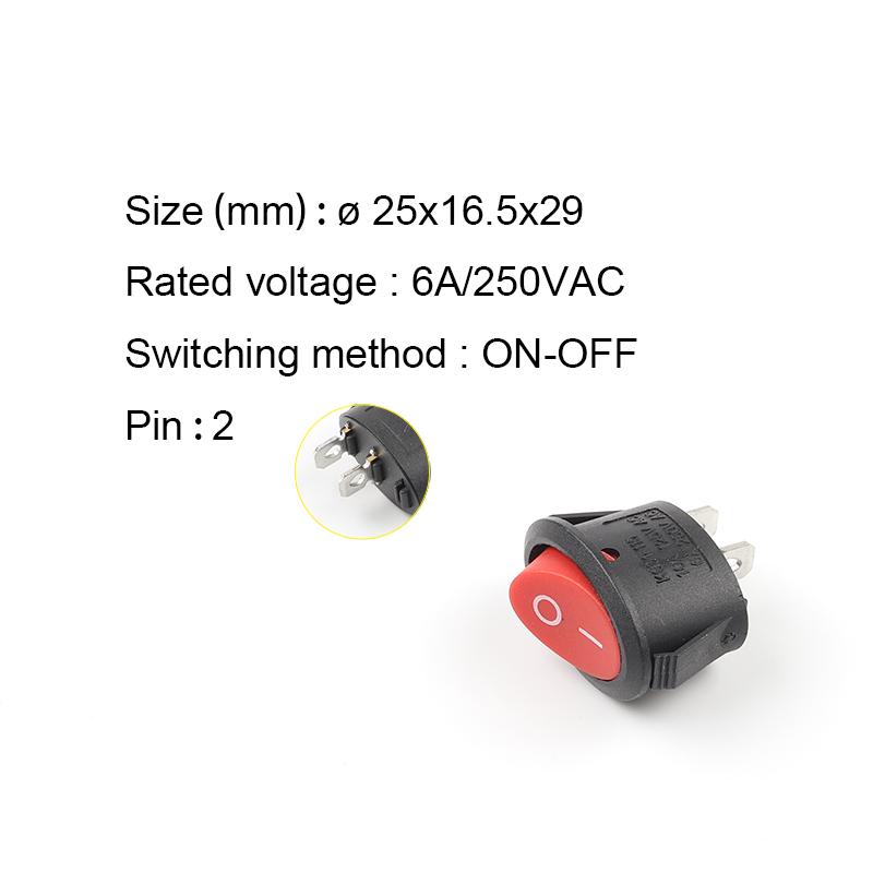 5pcs KCD1Round Small Rocker Switch 25*16.5mm Mini Round Black White Red 2 Pin 3 Pin Switch Power Button Switch With Light 6A/250