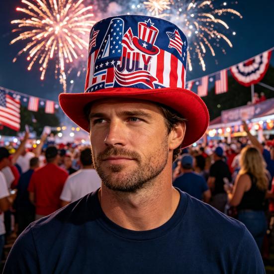 American Flag Top Hat, Uncle Costume Hat for 4th of July, Red White Blue Patriotic Party Decoration for Adults, Independence Day