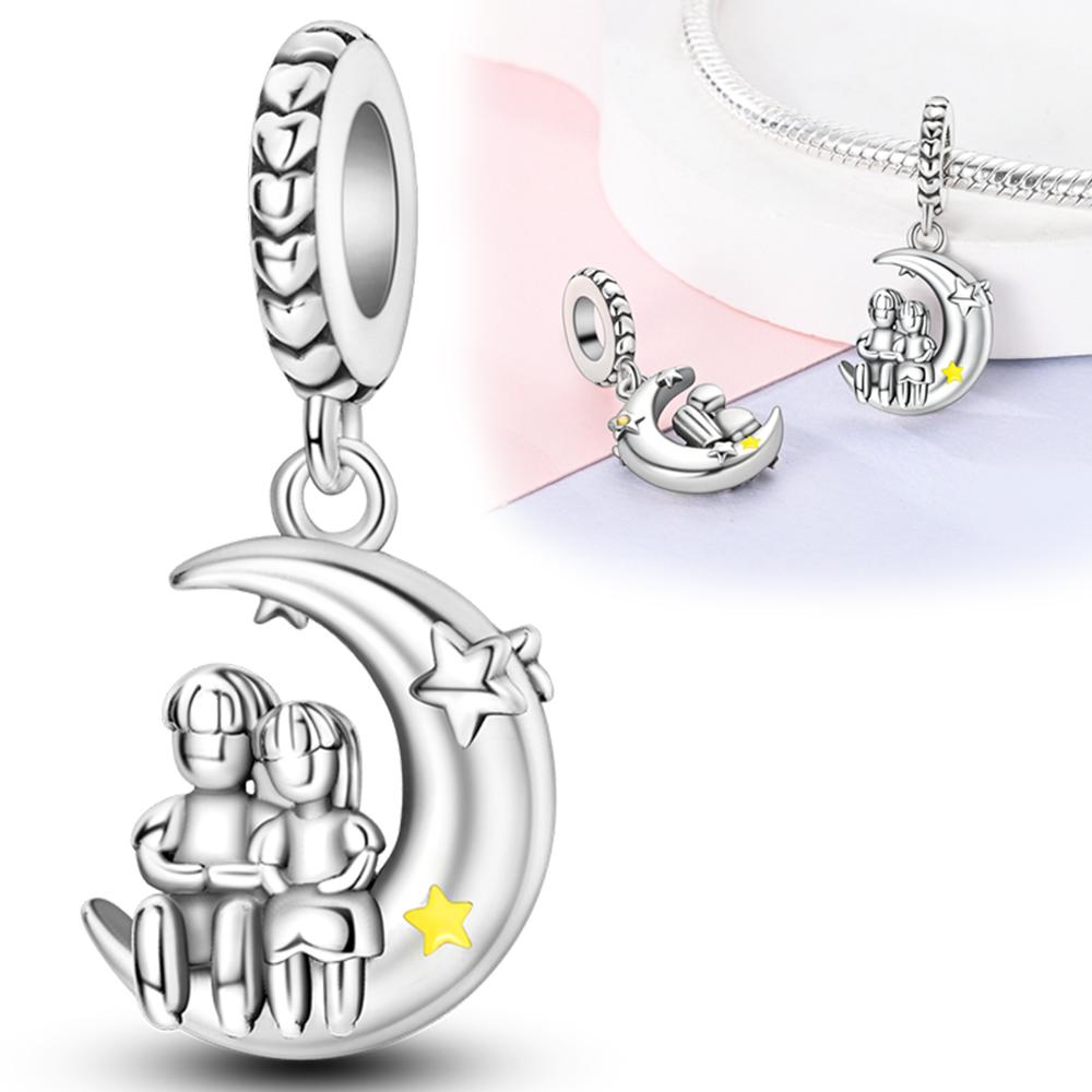 Star And Moon Couple Pendant Copper Original Beads Fit Original Charms Bracelet Beads Jewelry Gifts For Women