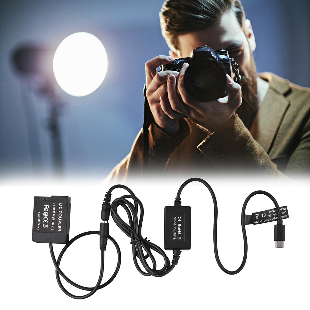 PD USB Type-C Cable To DMW-DCC8 Dummy Battery DC Coupler DMW-BLC12 Replacement for Panasonic LUMIX