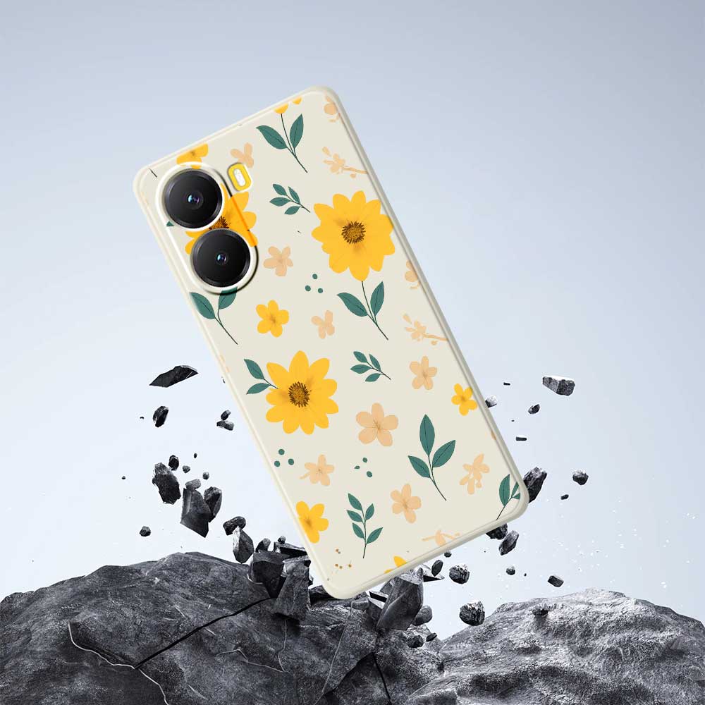 For Xiaomi Redmi Turbo 4 5G/Poco X7 Pro 5G Case Yellow Floral and Leaves Pattern Printing Straight Edge TPU Phone Back Cover