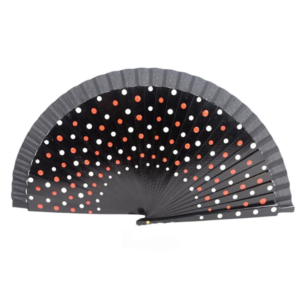 Portable Dots Pattern Flamenco Spanish Folding Fan Vintage Wood Handle Hand Fan Colorful Dancing Fan Filming Props