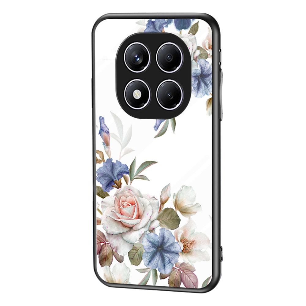 Для Xiaomi Redmi Note 14 Pro 4G Чехол Цветочный узор ТПУ+Закаленное стекло Защитная накладка для телефона