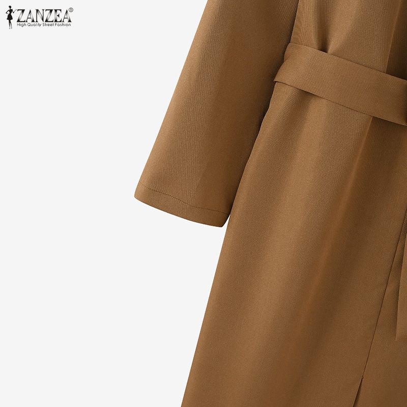 ZANZEA Женское повседневное платье-футляр с V-образным вырезом и длинными рукавами, однотонное