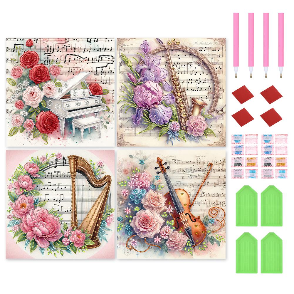 4pcs 5D DIY Special Shape Crystal Partial Diamond Painting Kit Home Wall Decor