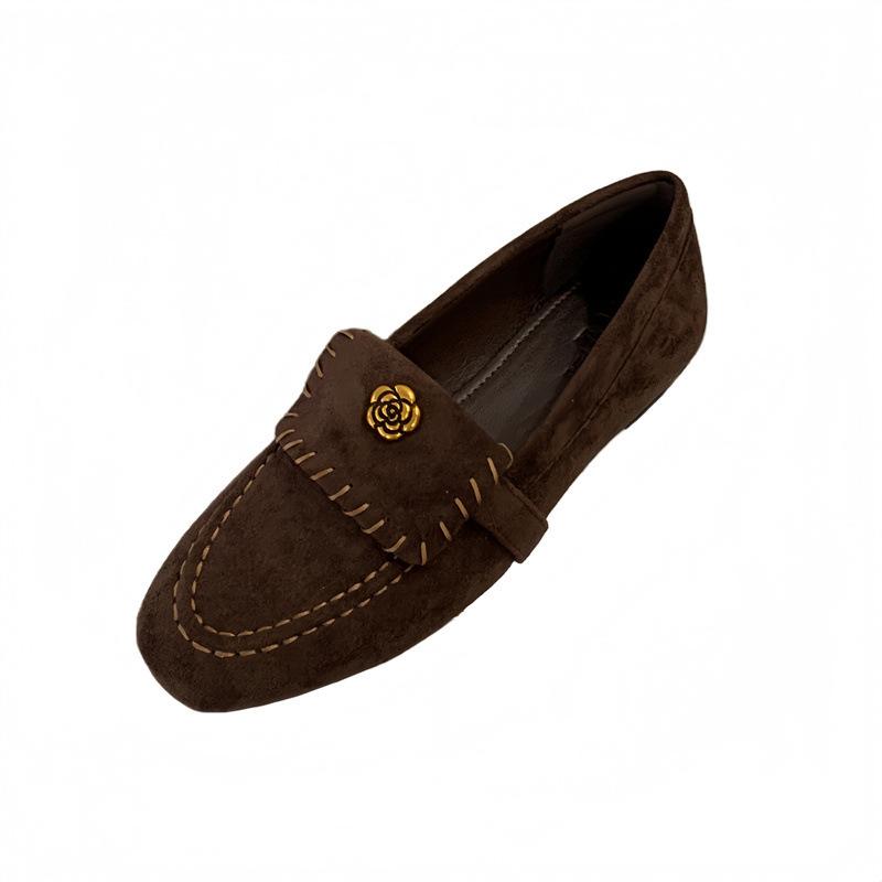 2025 осень новые ретро лоферы с камелией на одной педали женские в стиле old money на мягкой подошве туфли Doudou неглубокие одинарные туфли