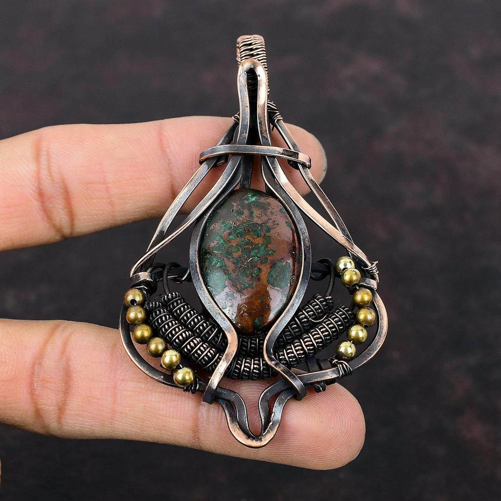 Cuprite Chrysocolla Pendant Gemstone Pendant Copper Wire Wrapped Jewelry Handmade Pendant Copper Pendant Engagement Gift Wire Wrap Pendant