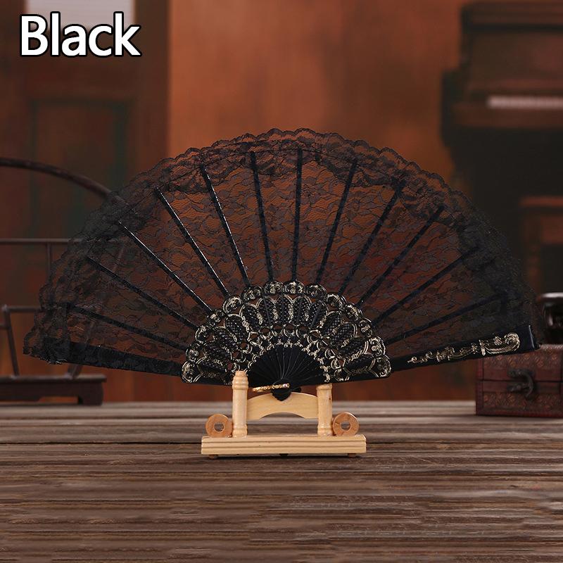 1PC Folding Fans Festival Gift Solid Color Hand Held Flower Fan Hollow Lace Fans Decorative