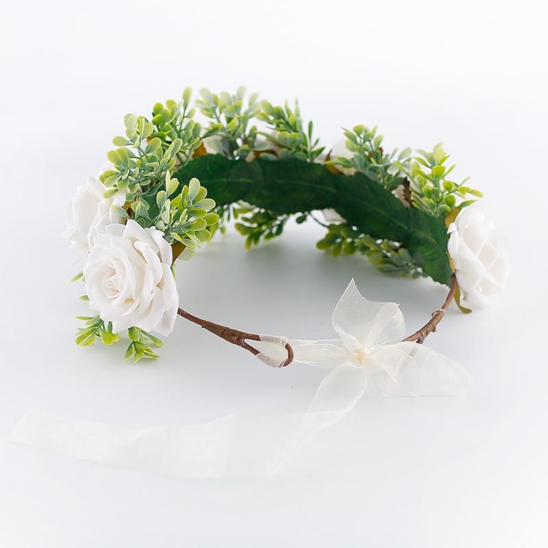 Регулируемая цветочная гирлянда Ручной работы Венок из роз Повязка на голову с лентой для свадьбы Фестиваля Путешествий Фотореквизит