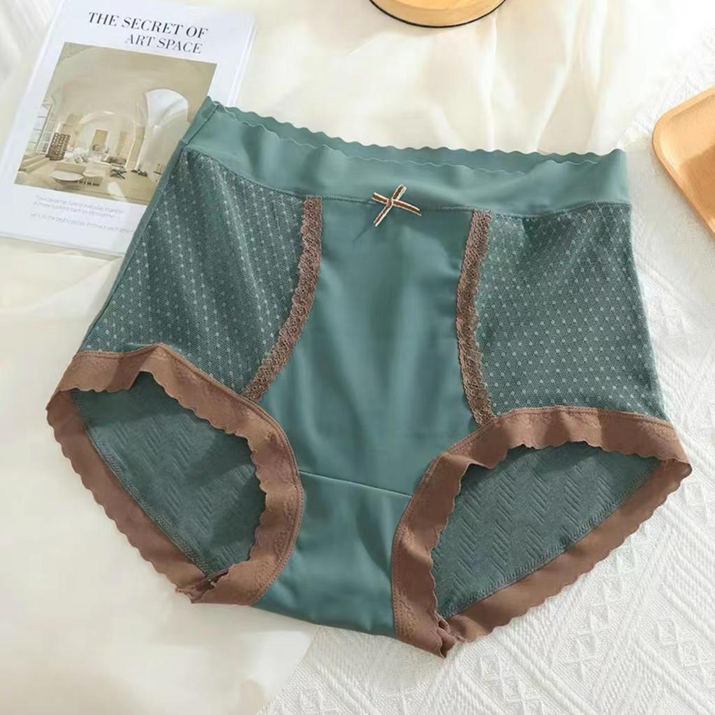 Women's Cotton Briefs Panties High Waist Sexy Lace Bowknot Panties Underwear Lingerie
