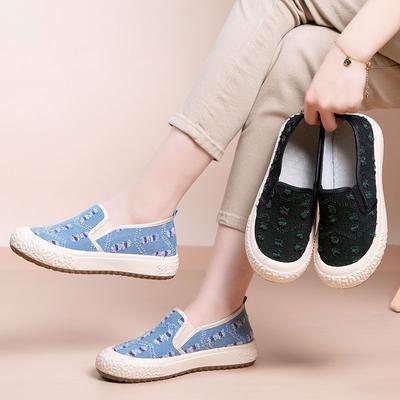 Новые Модные Текстильные Туфли с Нескользящей Подошвой и Мелким Вырезом, Износостойкая Повседневная Обувь, Универсальные Дышащие Холщовые Туфли