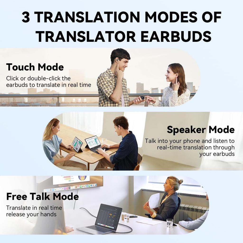 Переводчик с помощью AI Language Earbuds Наушники-переводчики в режиме реального времени 144 языка Акценты Онлайн-переводчик Устройство с приложением Перевод Bluetooth 5.4 Наушники