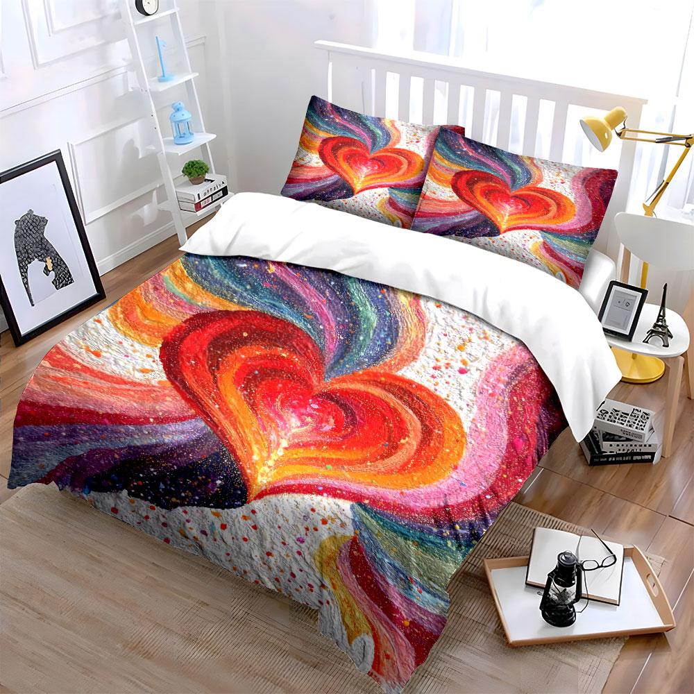 Colorful Heart Pattern Bedding Set Bedding Duvet Cover Set Duvet Cover Pillowcases  (1 * Duvet Cover 2 * Pillowcases, without duvet insert)
