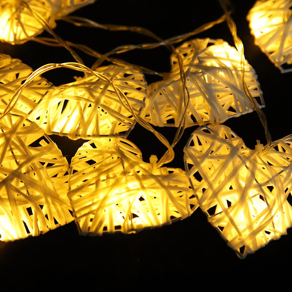 10LED Warm Romantic Heart Shaped Rattan Ball Ornament Light String Home Party Decor Lamp