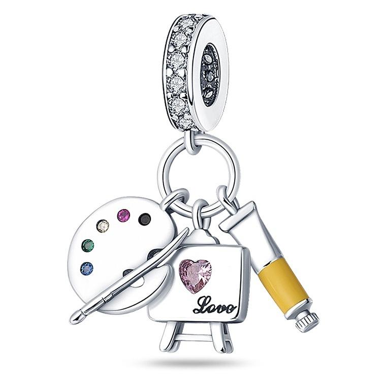 S925 Silver Charming Artist Oil Painting Drip Palette Pendant Bead DIY Handmade Jewelry Bracelet Stringing Supplies