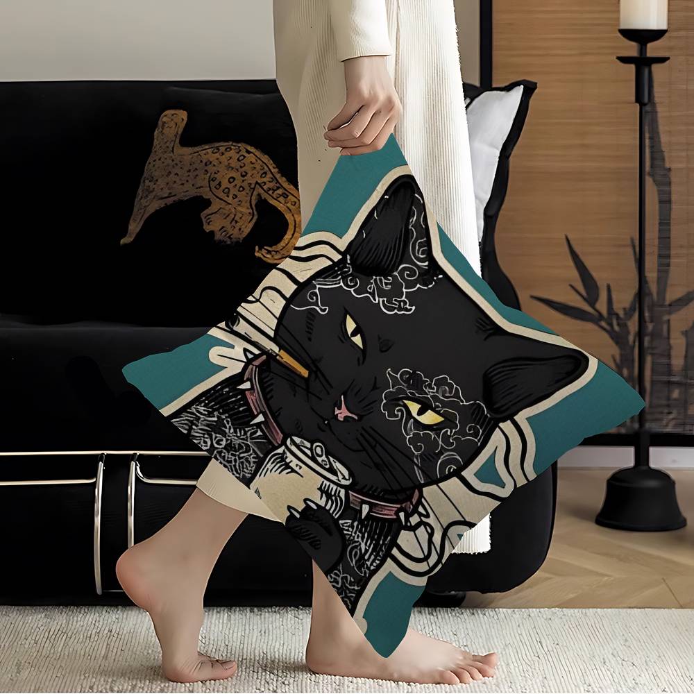 Black Drink Cat Vintage Posters Pillow Gift Home Office Decoration Bedroom Sofa Car Cushion Cover Case 45X45