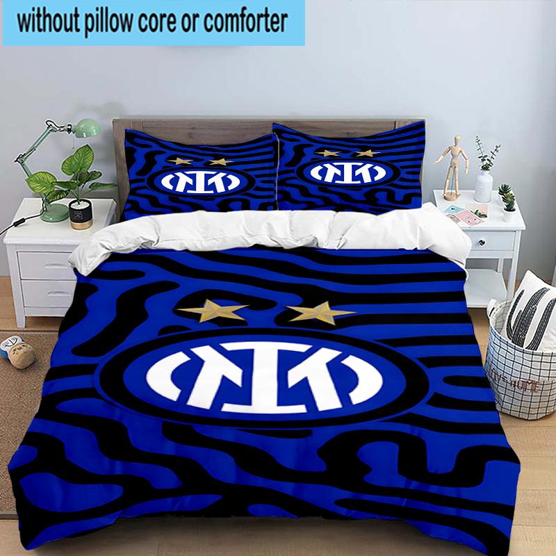 3pcs Mi-lan FC Emblem Printed Bedding Set Duvet Cover Closure Includes 1 Duvet Cover & 2 Pillowcases Bedding Sets Home Decor Gifts