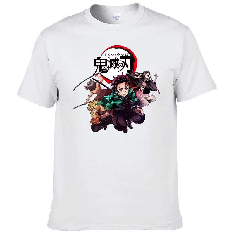 Печатная футболка Demon Slayer Kimetsu no Yaiba Мужская Харадзюку 100% Хлопок Футболка с коротким рукавом Летняя одежда Мужские Топы F171