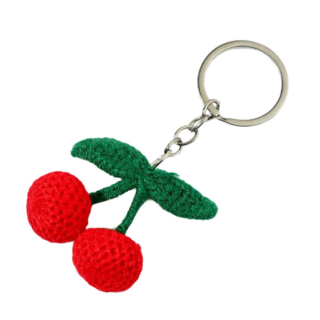 Handmade Cherry Pendant Keychain Heart Charm Keyring Fashionable Fruit Phone Lanyard Ornament Accessory for Backpack Bag