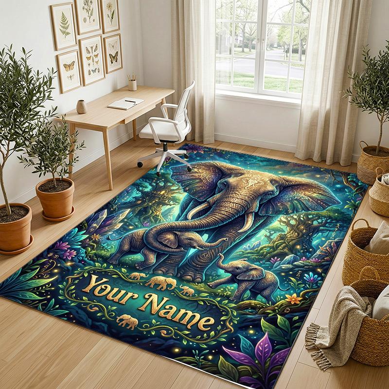 Elegant Roses Heart Theme Soft Crystal Velvet Rug Custom Name & Text Print Non Slip Floor Rug for Bedroom Living Room