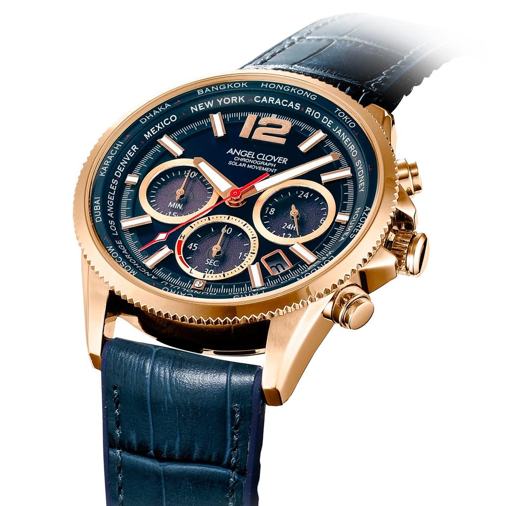 Часы Angel Clover Mondo Solar Navy Dial Stainless Steel Calf Solar Quartz 43MM Watch [ANGELCLOVER] Кожа/резина MOS42PNV-NV Мужские