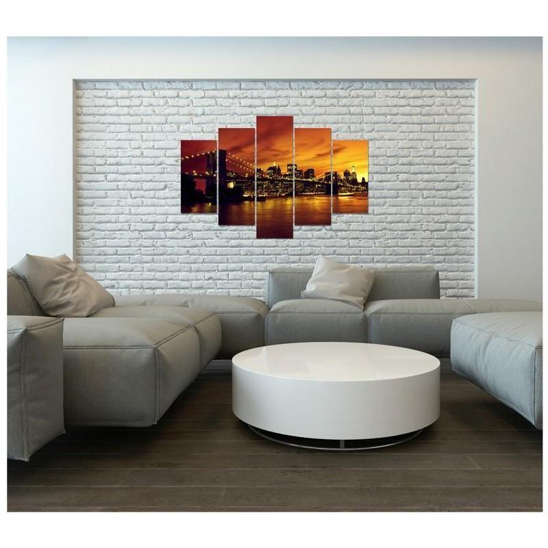 Feeby Feeby Five piece picture canvas print, Brooklyn bridge and manhattan at sunset