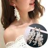 B253 Elegant Rhinestone & Pearl Tassel Lace Flower Long Dangle Earrings