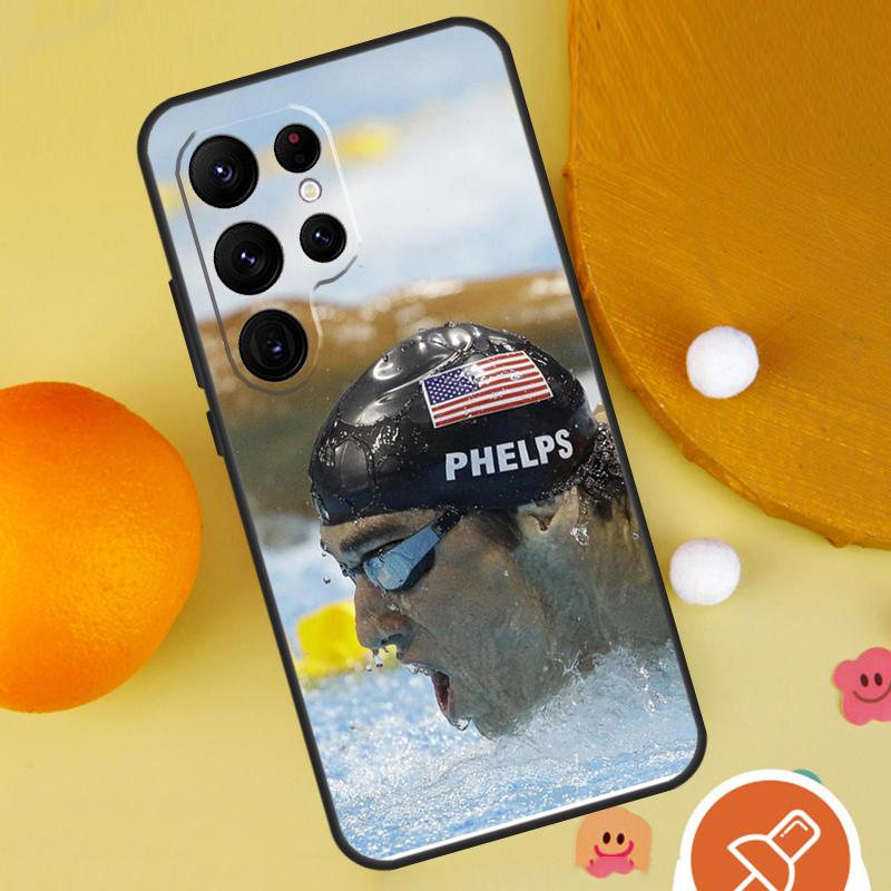 Michael Phelps Swimming Phone Case For Samsung Galaxy S25 Ultra S24 S23 S22 S21 Ultra S9 S10 Plus S20 FE Funda Cover