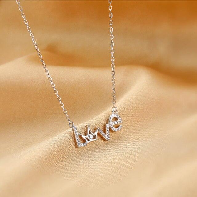 925 пробы стерлингового серебра циркония корона LOVE сердце ожерелье женская золотая свадебная ключичная цепочка ювелирные изделия лучший подарок
