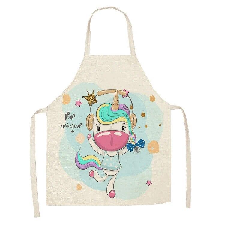 Кухонный фартук с мультяшным единорогом и музыкальным принтом, хлопковый льняной фартук без рукавов для мужчин и женщин, бытовые чистящие средства