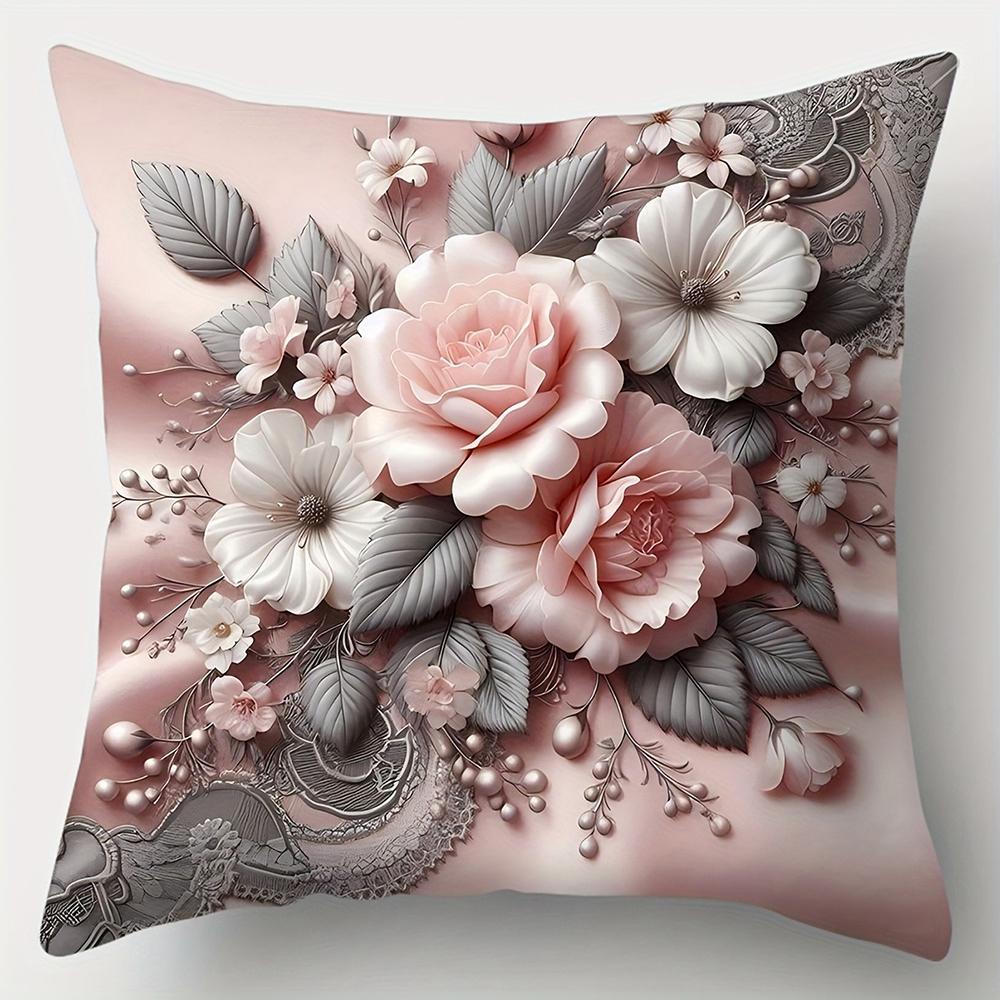 Modern Pink Floral Pillowcasebedroom Sofa Decorative Cushion Cover With Zipper Soft Cushion Cover