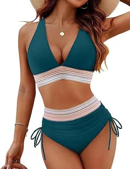 New deep V tight split swimsuit women's sexy high-waisted bikini swimsuit