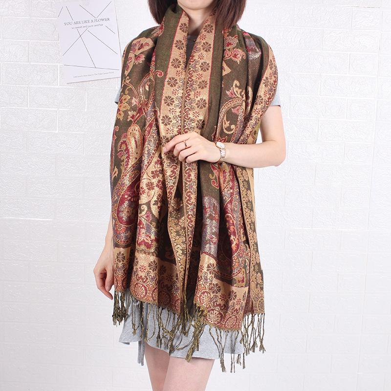 Paisley Pashmina Shawl Scarf Women Jacquard Cashew Printed Scarves Double-side Flowers Borders Female Tassel Blanket Wraps